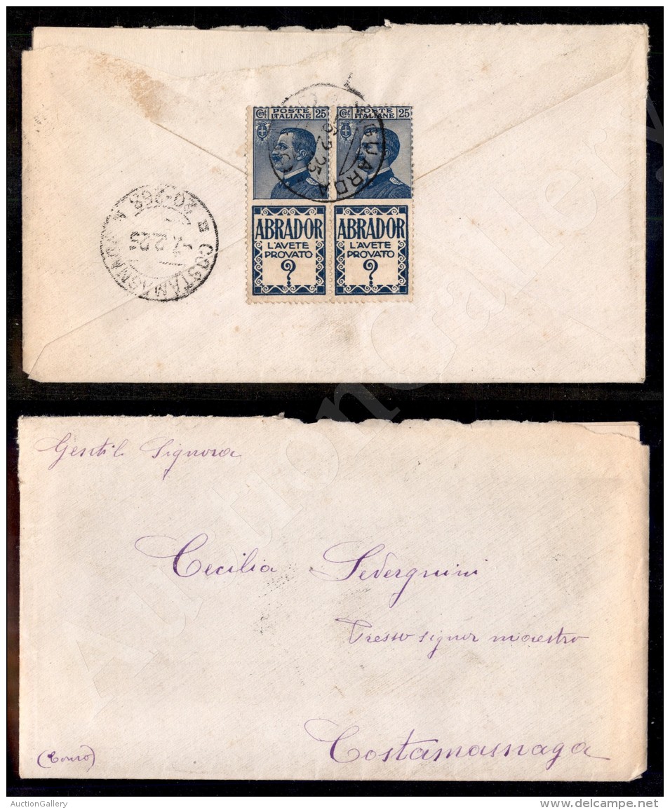 Coppia Del 25 Cent Abrador (4 - Pubblicitari) Applicata Al Retro Di Busta Da Niguarda A Costamasnaga Del 6.2.25... - Otros & Sin Clasificación