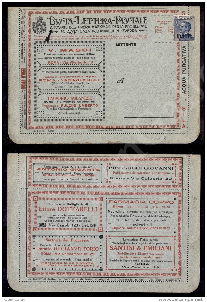 1922 - BLP - 25 Cent Azzurro (8) Perfettamente Centrato Su Busta (BLP - 39 Serie Nazionale) Con Foglio Illustrato... - Other & Unclassified