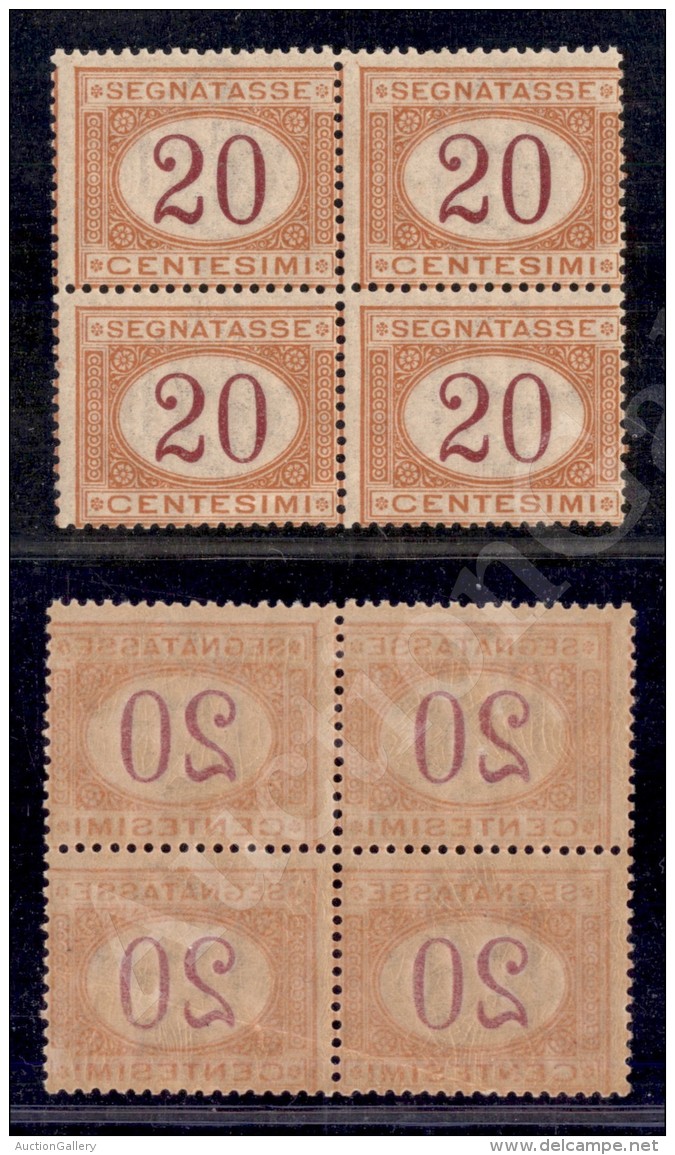 1894 - 20 Cent (22p - Segnatasse) In Quartina Con Decalco Completo - Gomma Integra (2.000+) - Other & Unclassified