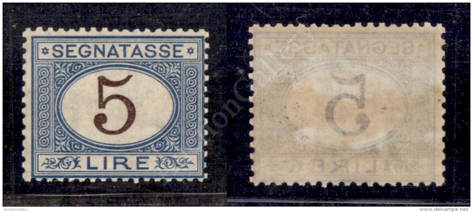 1871 - 5 Lire Azzurro E Bruno (13 - Segnatasse) Gomma Integra - Molto Bello (1.750) - Sonstige & Ohne Zuordnung