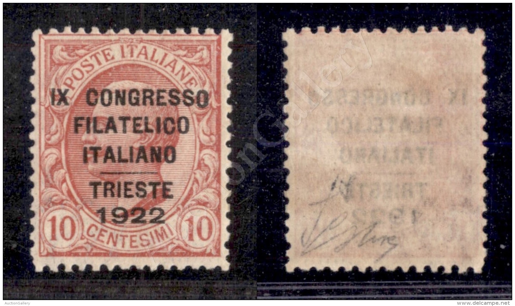 1922 - 10 Cent Congresso Filatelico (123) Nuovo Con Gomma Integra - Cert. AG (1.500) - Otros & Sin Clasificación