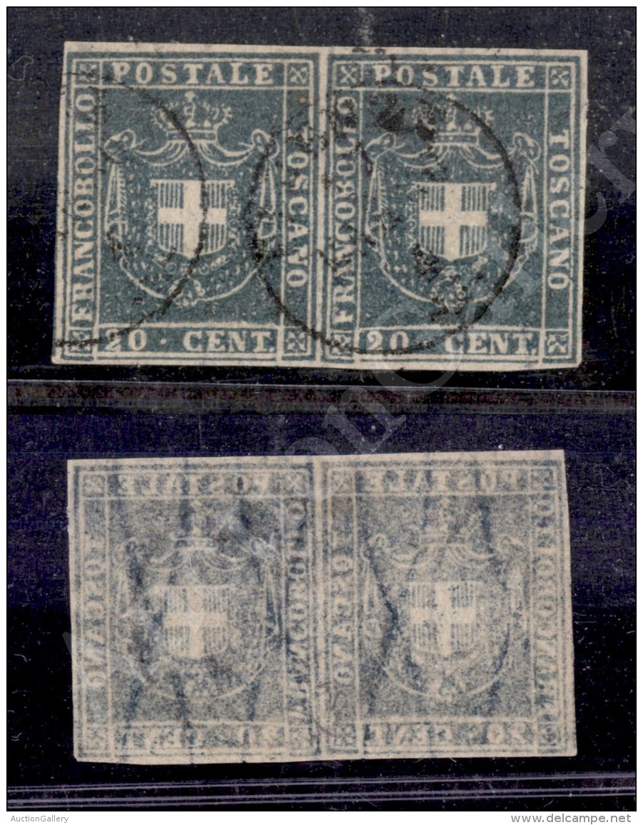 1860 - Coppia Orizzontale Del 20 Cent Azzurro Grigio (20b) Con Grandi Margini - Molto Bella (825+) - Other & Unclassified