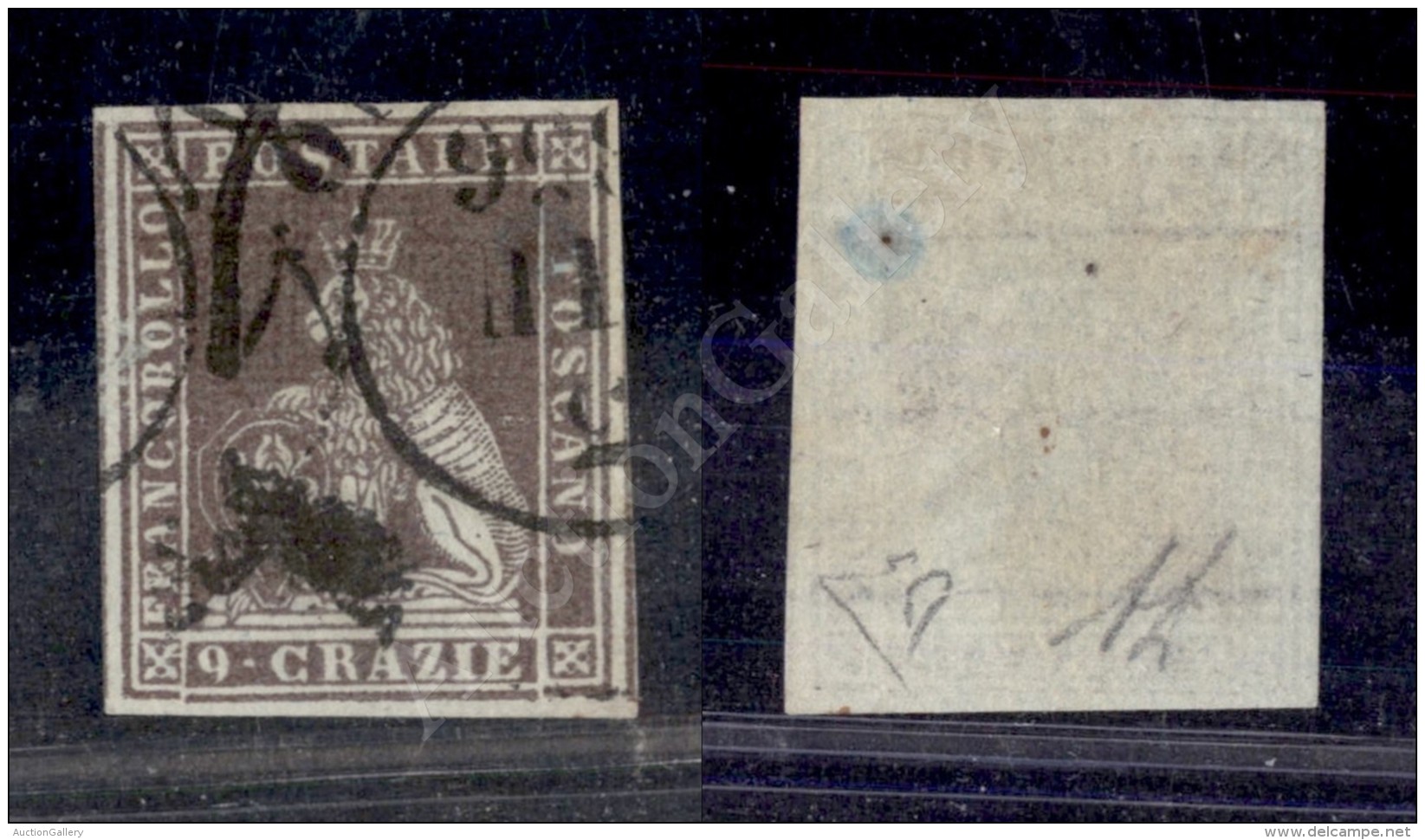 1851 - 9 Crazie Bruno Violaceo Grigio (8 - Carta Azzurro Grigia) Grandi Margini Con Due Vicini Ai Lati (425+++) - Other & Unclassified