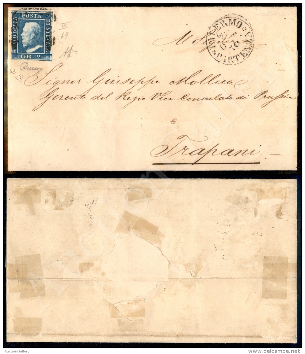 2 Grana Azzurro (8d - Tav. III Pos. 69) Su Lettera Da Palermo A Trapani Del 25.10.59 - Diena (875) - Altri & Non Classificati