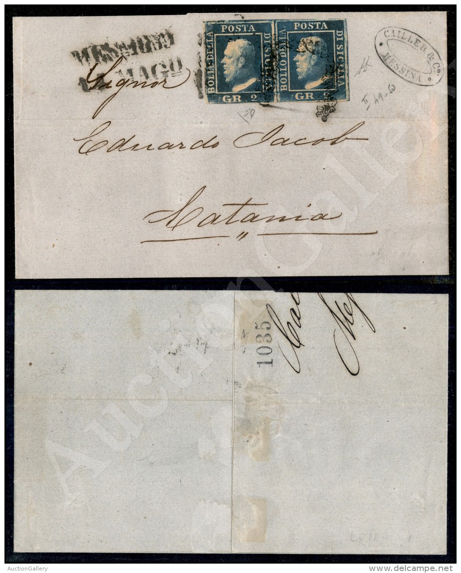 Coppia Del 2 Grana Azzurro Oltremare (7d - Tav. II Pos. 49/50) Su Lettera Da Messina A Catania Del 14.5.59 - Cert.... - Sonstige & Ohne Zuordnung