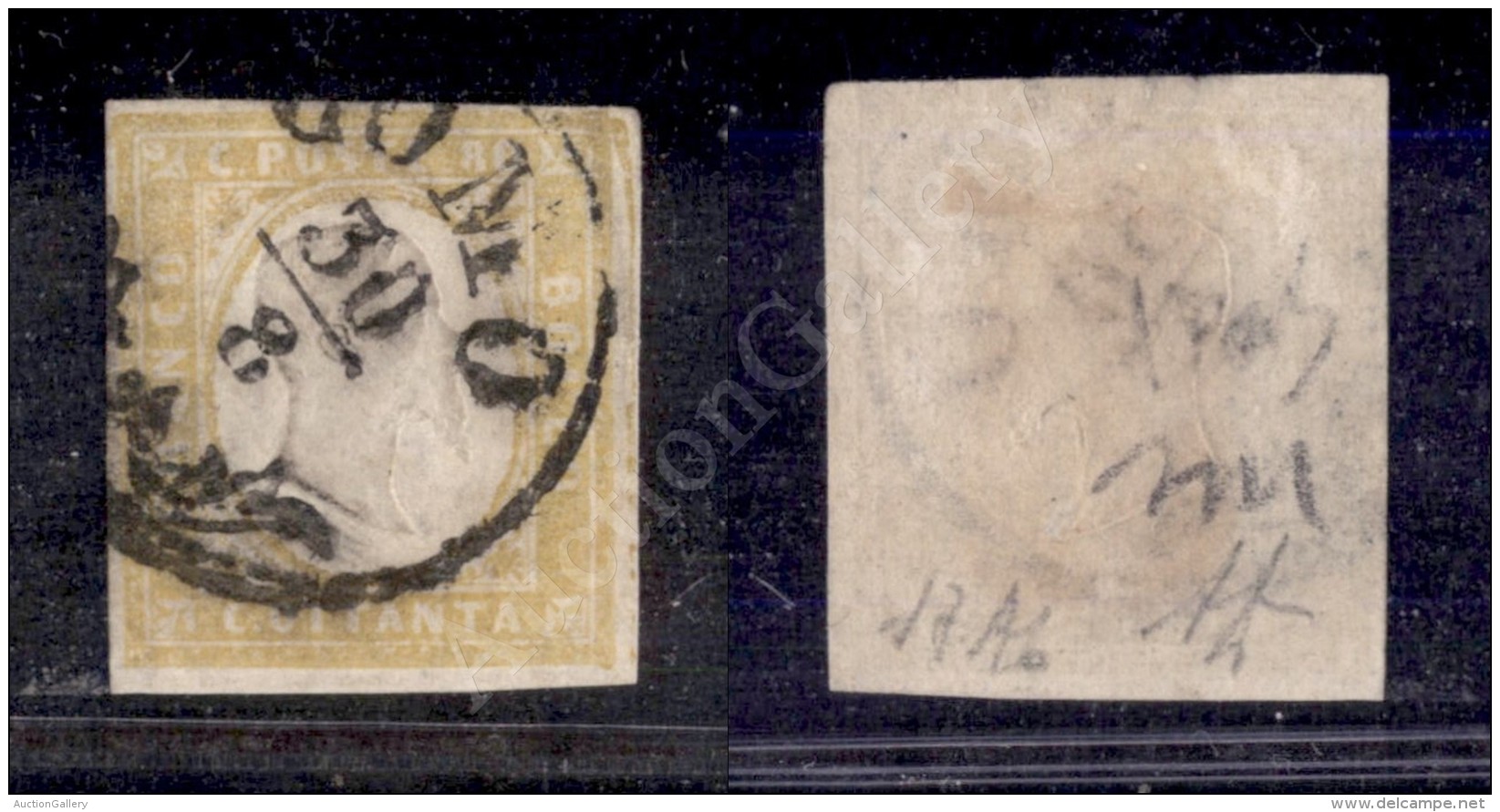 1859 - 80 Cent Giallo Limone Olivastro (17Ab) - Ben Marginato - Filo Di Riquadro Sul Bordo A Destra - Como 30.8 -... - Other & Unclassified