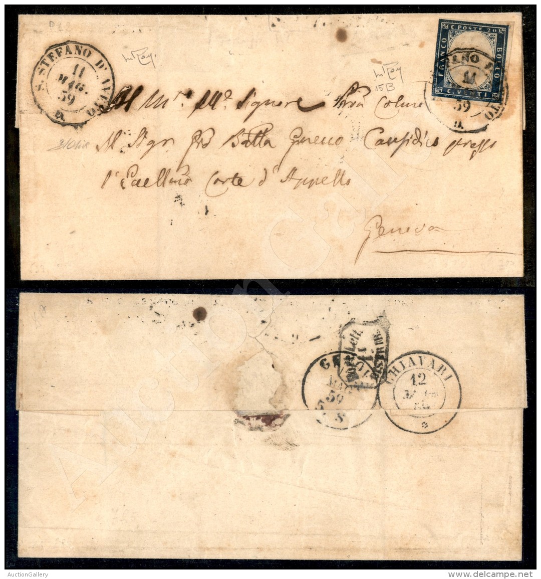 20 Cent Azzurro Scuro (15B) Su Lettera Da S. Stefano D&rsquo;Aveto (P.ti 10) A Genova Del 11.5.59 - Cert. Raybaudi... - Sonstige & Ohne Zuordnung