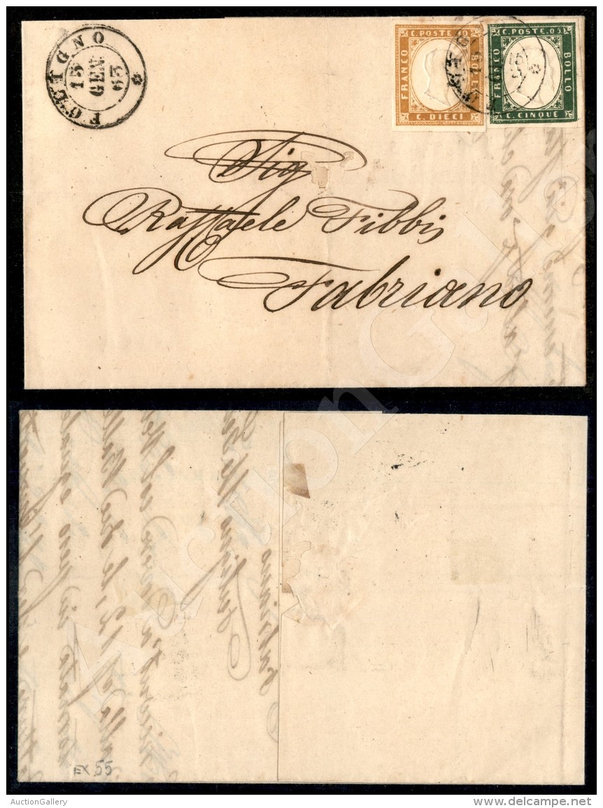 5 Cent Verde Bronzo (13Dd) + 10 Cent Arancio Brunastro (14Dg) - Lettera Da Foligno A Fabriano Del 15.01.63 (3.600+) - Otros & Sin Clasificación