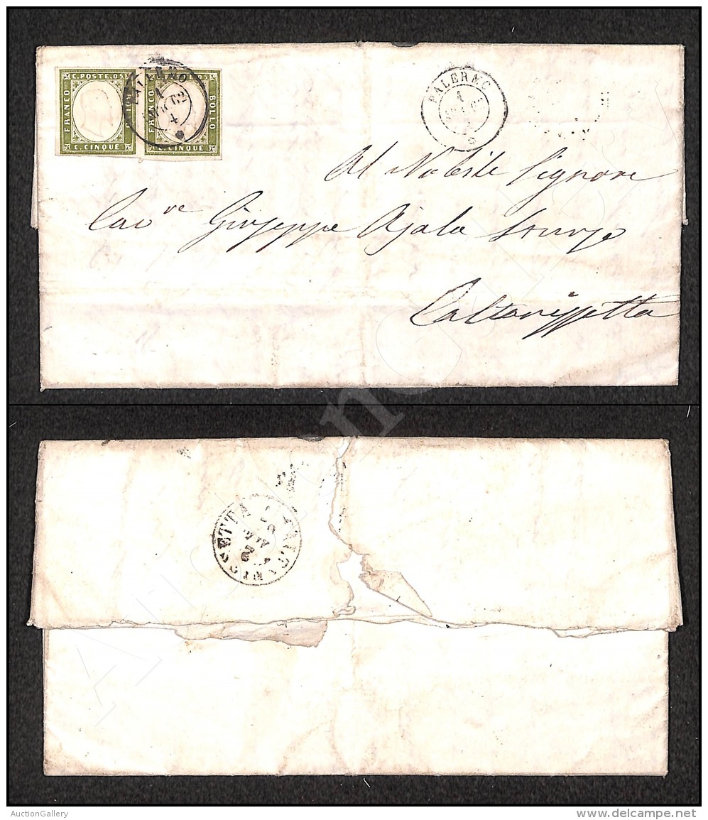 Coppia Del 5 Cent Verde Oliva (13Cc) Su Lettera Da Palermo A Caltanisetta Del 1.4.62 (1.100) - Other & Unclassified