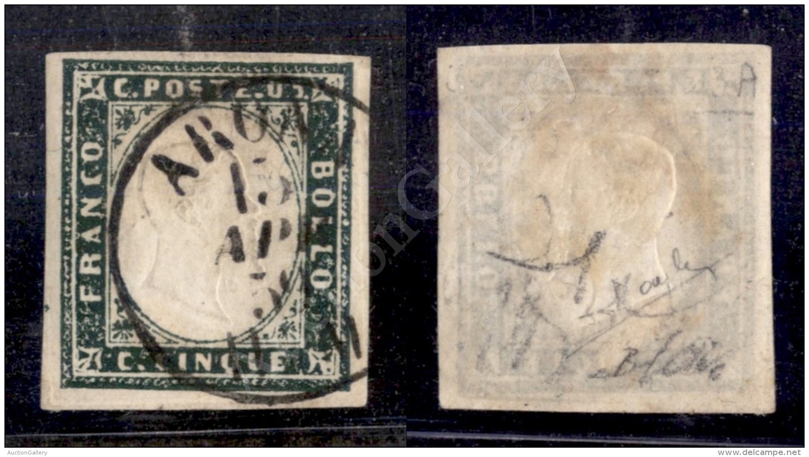 1857 - 5 Cent Verde Mirto Scuro (13Ab) - Ottimi Margini - Arona 13.4.59 - Diena + Raybaudi + Savarese - Molto Bello - Other & Unclassified