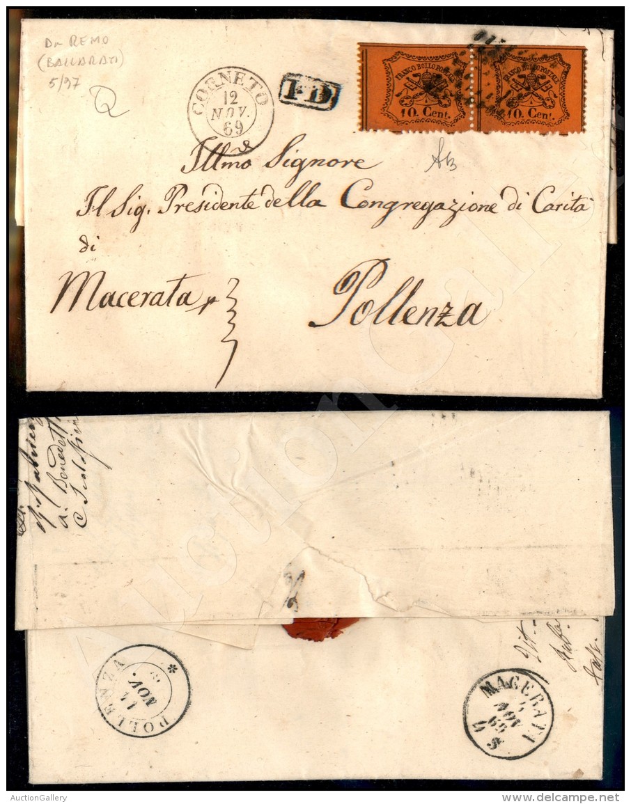 Coppia Del 10 Cent Arancio Vermiglio (26c) Su Lettera Da Carneto (P.ti 5) + PD A Pollenza - Splendida - Autres & Non Classés