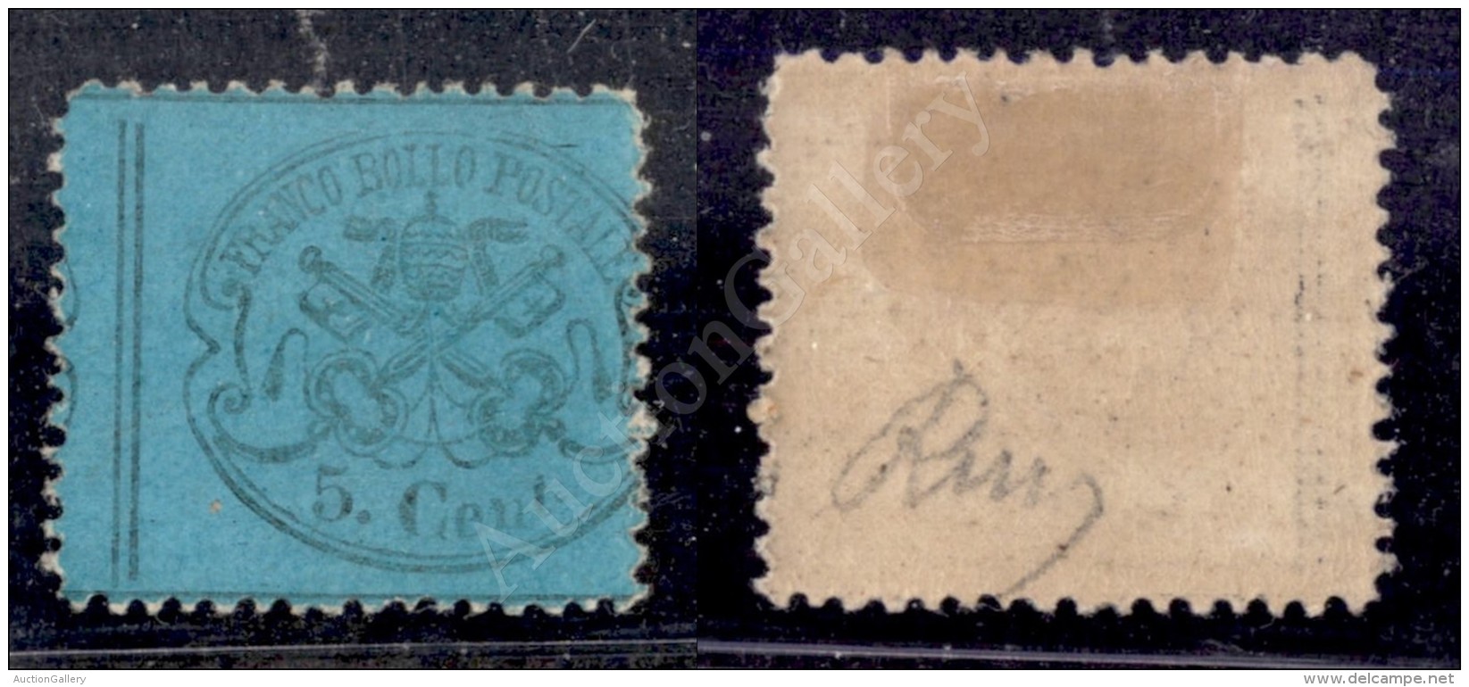 1868 - 5 Cent Azzurro Verdastro (25a) - Dentellatura Verticale Molto Spostata A Sinistra Con Parte Del Vicino... - Altri & Non Classificati