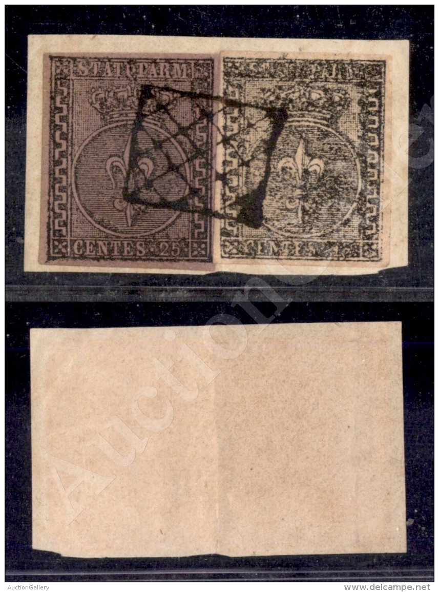 1852 - 25 Cent (4a) + 15 Cent (3c - Stampa Povera E Mossa) Su Frammento - Greche Sinistre Larghe - Ottimi Margini... - Other & Unclassified