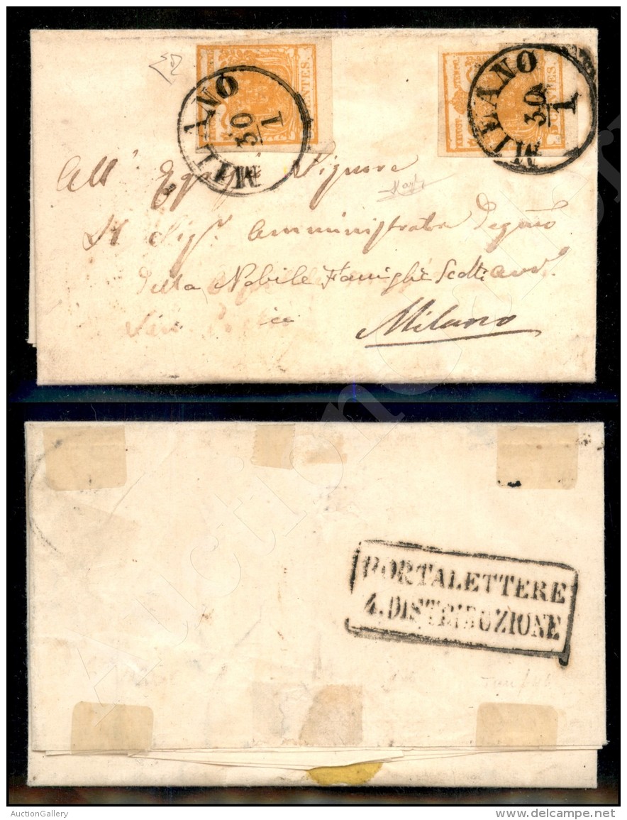Due 5 Cent Arancio (1i) Su Letterina Per Citt&agrave; - Milano 30.1.1857 - Cert. Diena (2.000+) - Autres & Non Classés