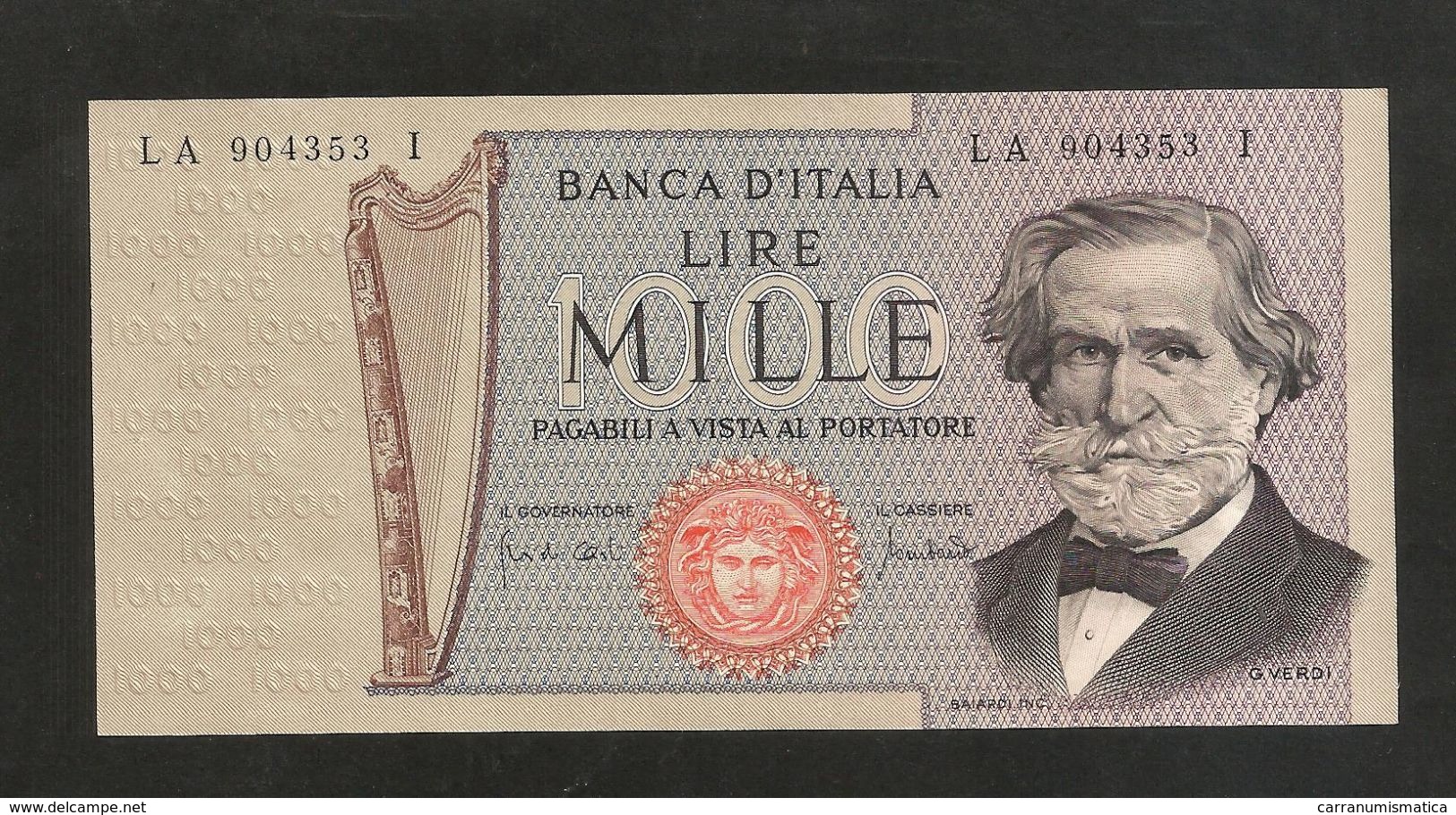 REPUBBLICA ITALIANA - 1000 Lire - VERDI II° Tipo - 1969 - Firme: Carli / Lombardo) - 1000 Lire