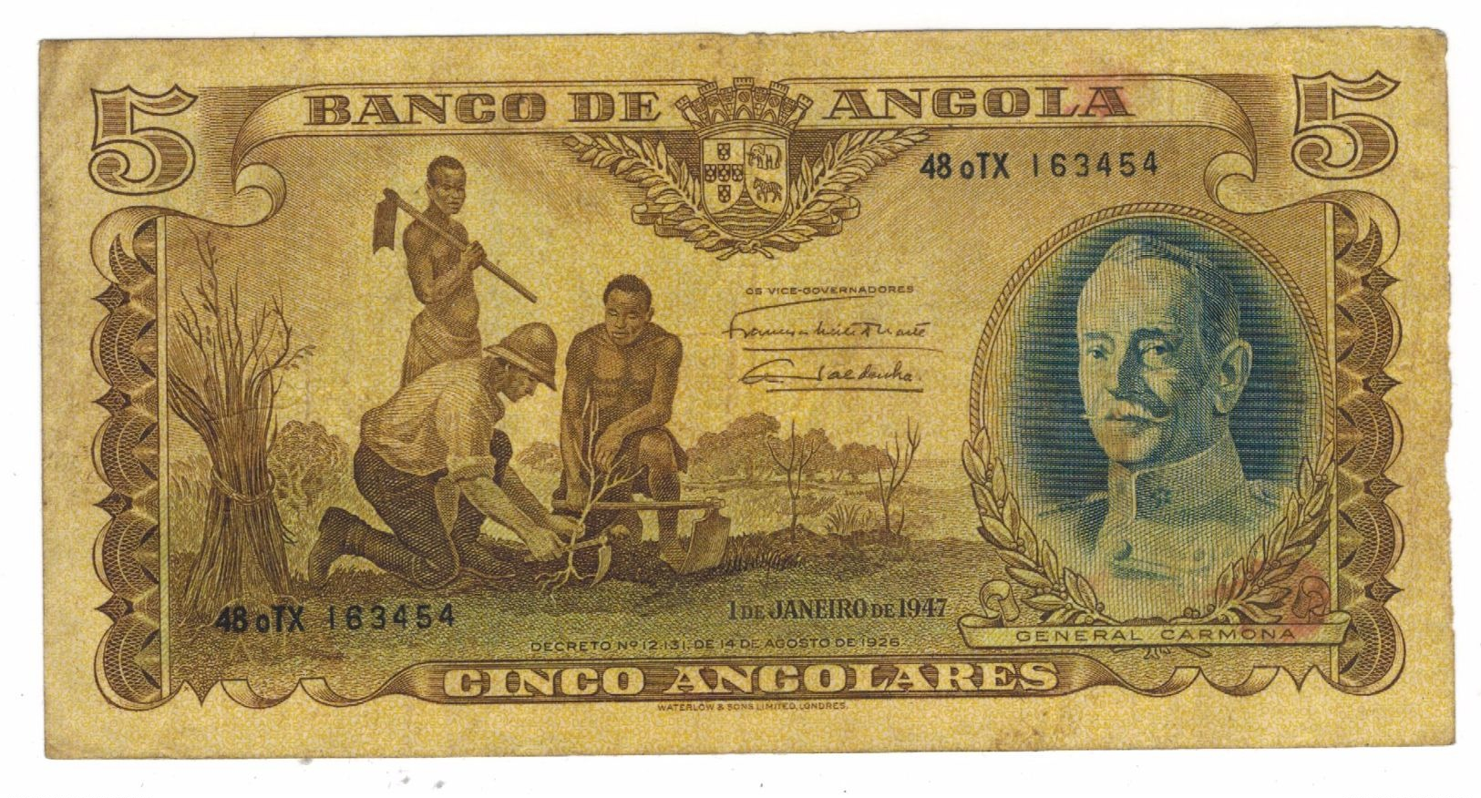 Angola 5 Angolares  , 1947 , VF. Rare. - Angola