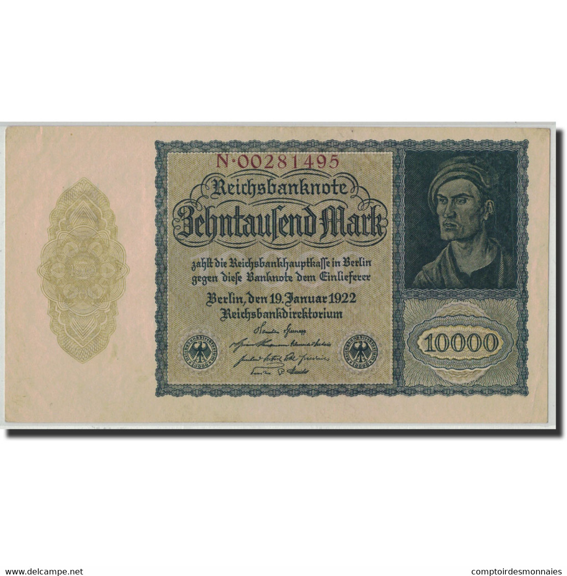 Billet, Allemagne, 10,000 Mark, 1922, 1922-01-19, KM:72, SUP+ - 10000 Mark