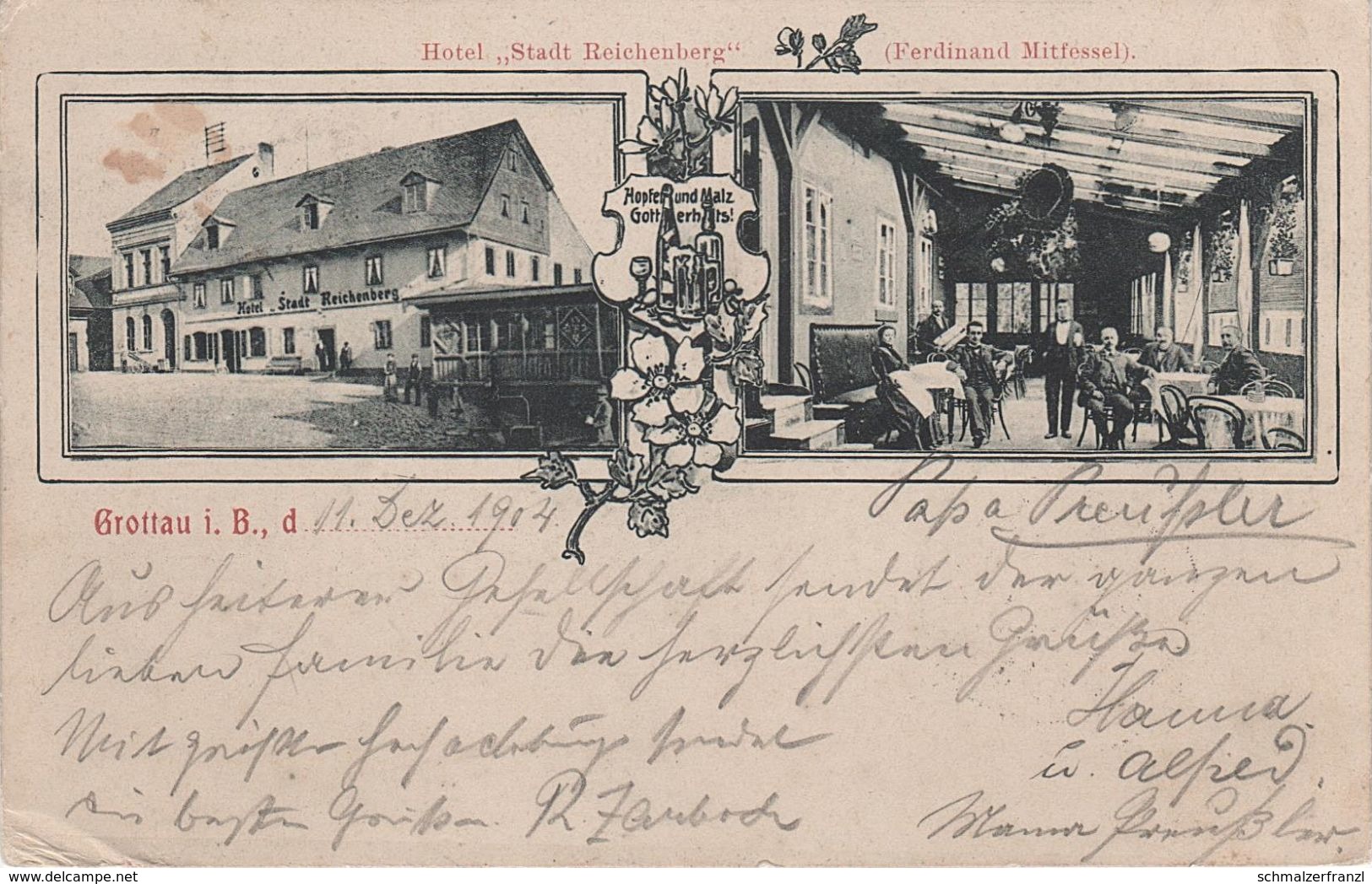 Litho AK Grottau Hradek Hotel Stadt Reichenberg Gasthof A Kratzau Chrastava Liberec Gablonz Jablonec Zittau Friedland - Sudeten