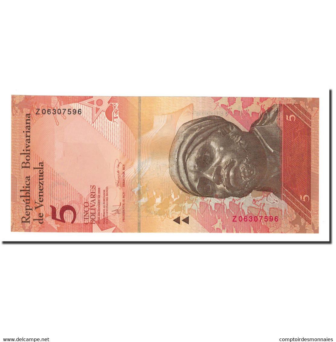 Billet, Venezuela, 5 Bolivares, 2007-2012, 2008-12-19, KM:89c, NEUF - Venezuela