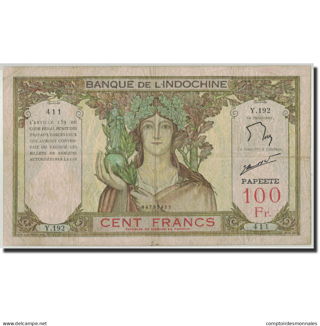 Billet, Tahiti, 100 Francs, Undated (1939-65), KM:14d, TB - Papeete (Französisch-Polynesien 1914-1985)