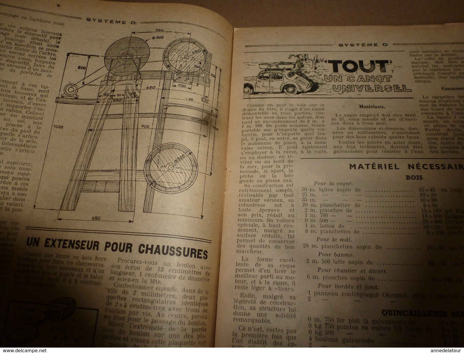 1950 TLSD :Faire ->Bateau à double coque;Canot universel;Cannage de siège;Photos dans l'eau;TSF;Groupe hors-bord; etc