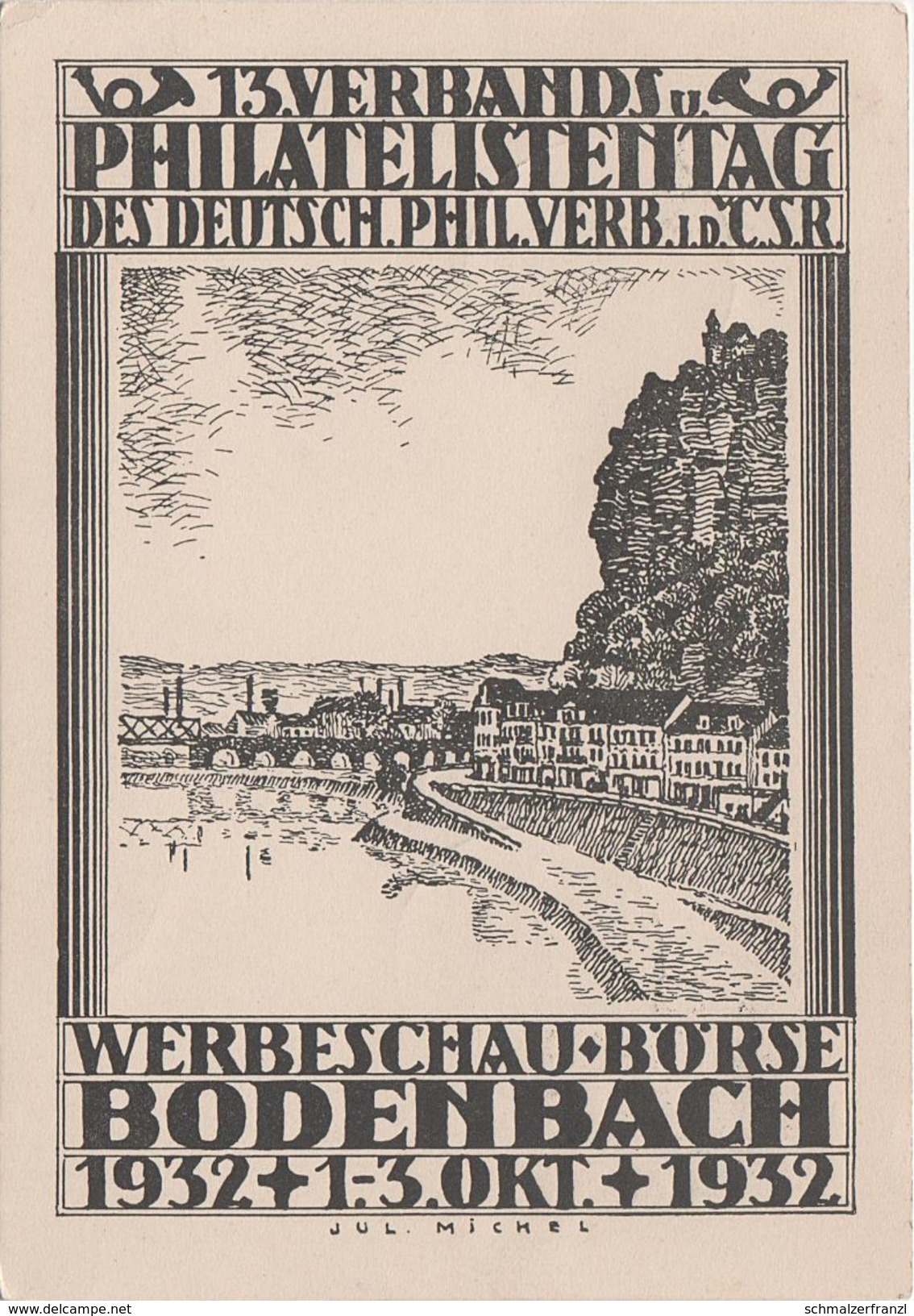 Litho Stich AK Tetschen Bodenbach Decin 13. Philatelistentag Werbeschau Börse 1932 Stempel Bei Aussig Pirna Dresden - Sudeten