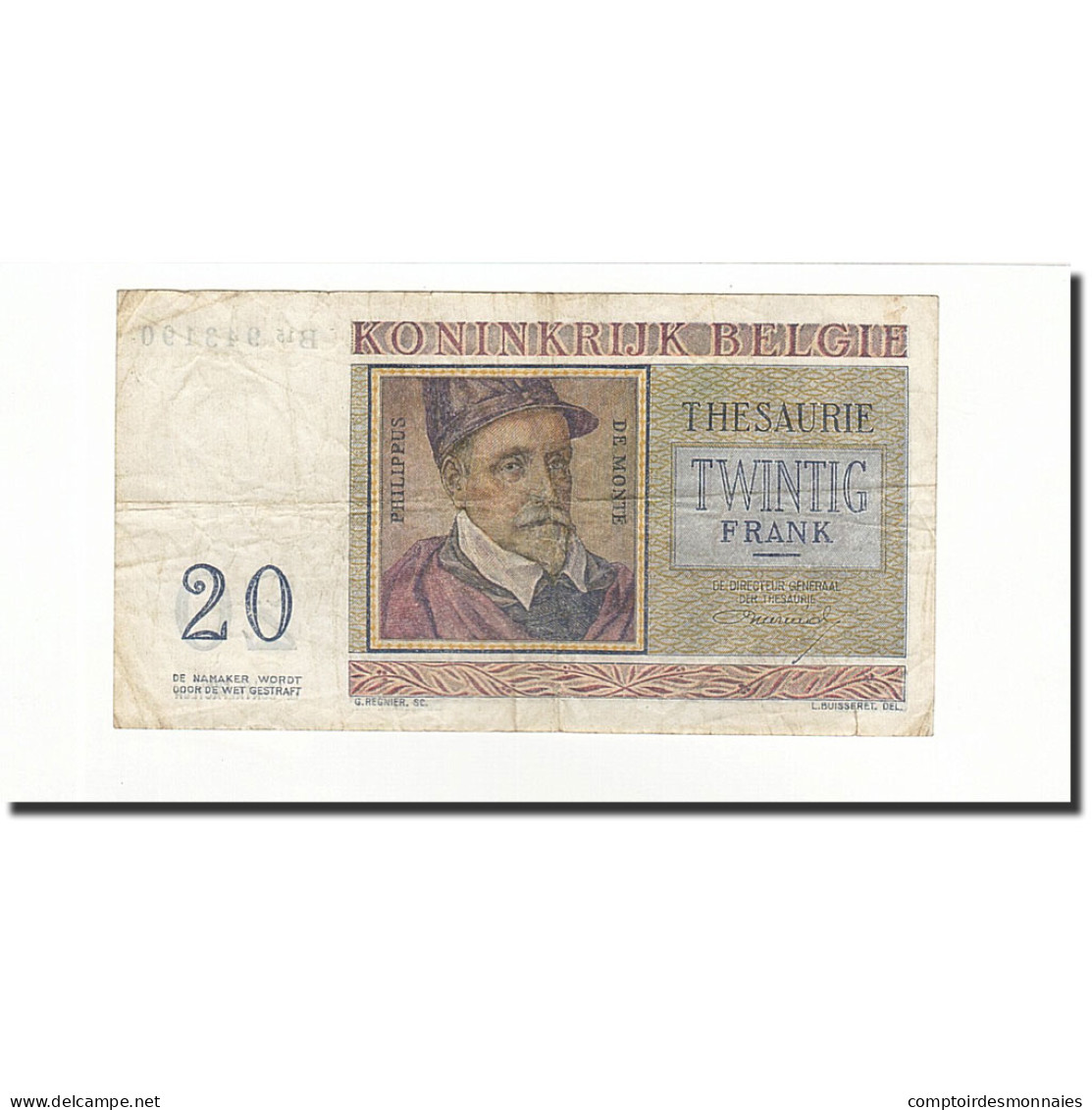 Billet, Belgique, 20 Francs, 1956-04-03, KM:132b, B - 20 Francos