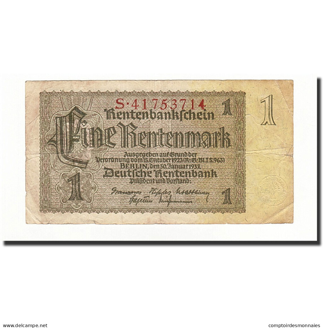 Billet, Allemagne, 1 Rentenmark, 1937-01-30, KM:173b, TB - 1 Rentenmark