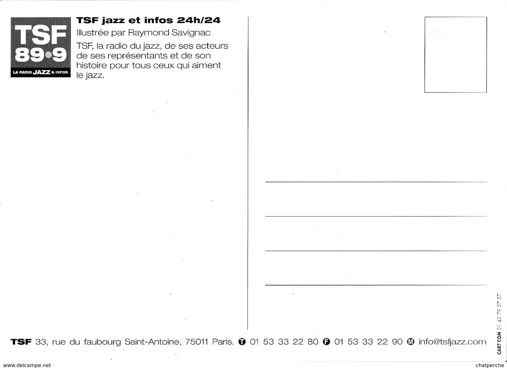 ILLUSTRATEUR SAVIGNAC TSF 89.9  JAZZ RADIO SAXOPHONE PIANO  EDIT. CART'COM - Savignac