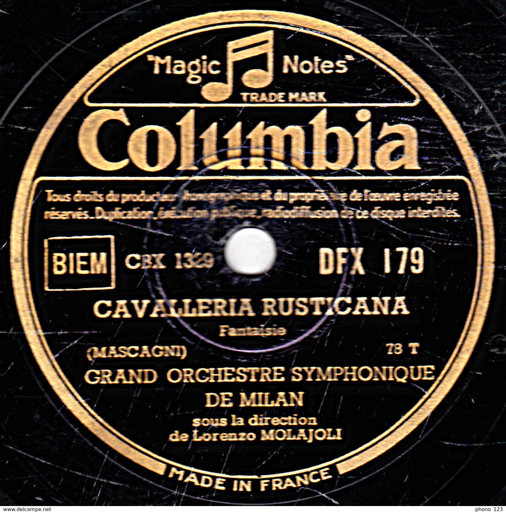 78 T - 30 Cm. - état TB - GRAND ORCHESTRE  SYMPHONIQUE DE MILAN - CAVALLERIA RUSTICANA - PAILLASSE - 78 T - Disques Pour Gramophone