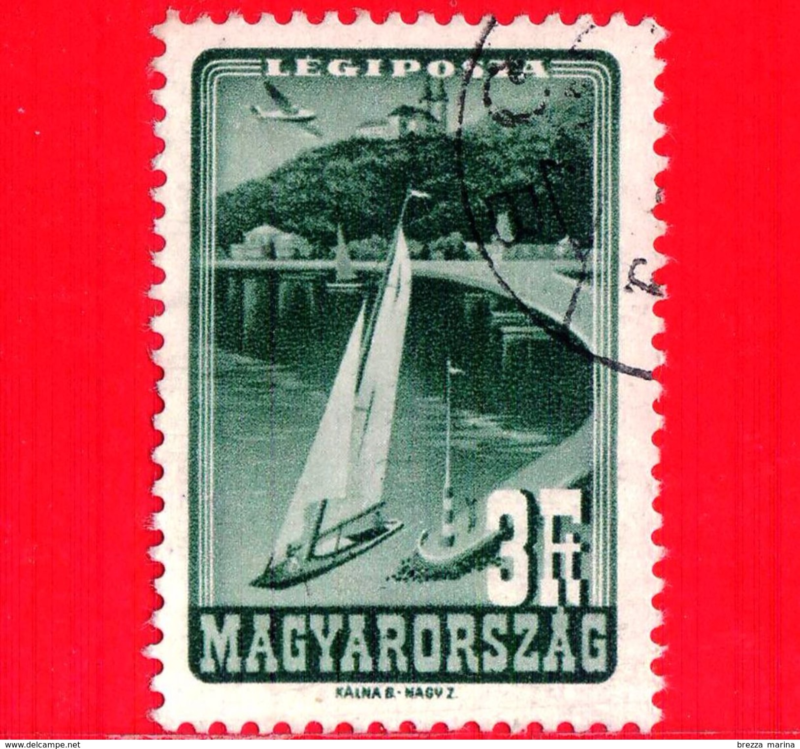 UNGHERIA - MAGYAR - Usato - 1947 - Lago Di Balaton - Vela - 3 P. Aerea - Usati