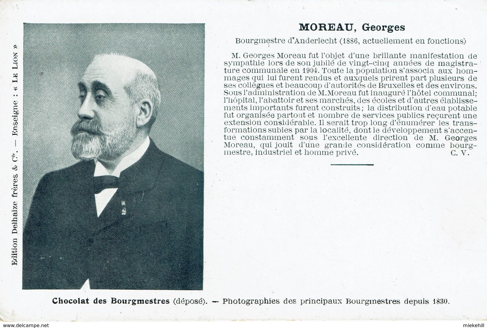 ANDERLECHT- POLITIQUE-GEORGES MOREAU BOURGMESTRE PENDANT 35 Ans - - Anderlecht