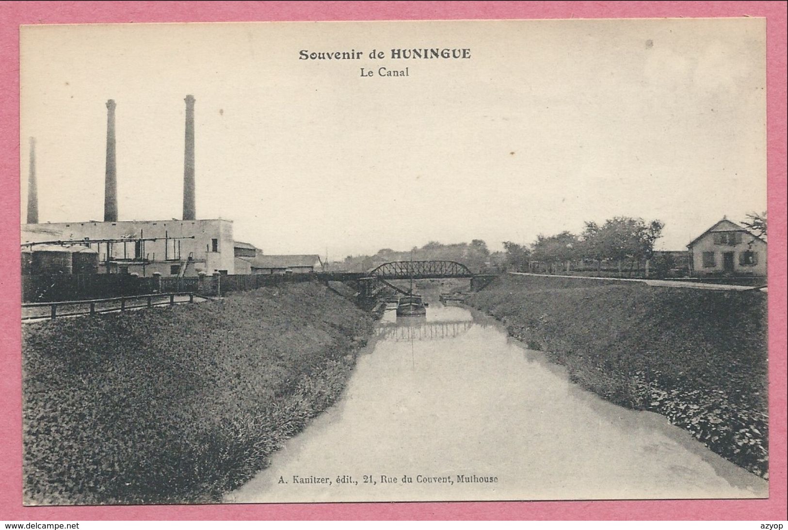 68 - SOUVENIR De HUNINGUE - Le Canal - Péniche - Huningue