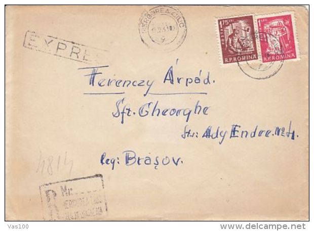 CONSTRUCTIONS WORKER, NUCLEAR REACTOR, WELDER, PILOT, MUSHROOMS, STAMPS ON REGISTERED COVER, 1961, ROMANIA - Brieven En Documenten