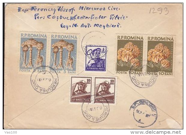 CONSTRUCTIONS WORKER, NUCLEAR REACTOR, WELDER, PILOT, MUSHROOMS, STAMPS ON REGISTERED COVER, 1961, ROMANIA - Briefe U. Dokumente