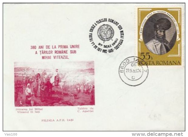 PRINCE MICHAEL THE BRAVE, FIRST ROMANIAN STATES UNION, SPECIAL COVER, 1980, ROMANIA - Lettres & Documents