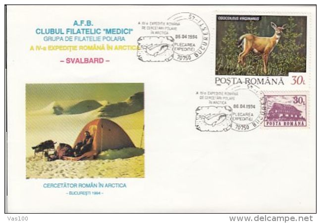 ARCTIC EXPEDITION, ROMANIAN EXPEDITION IN SVALBARD, TENT, WHALE, SPECIAL COVER, 1994, ROMANIA - Expediciones árticas