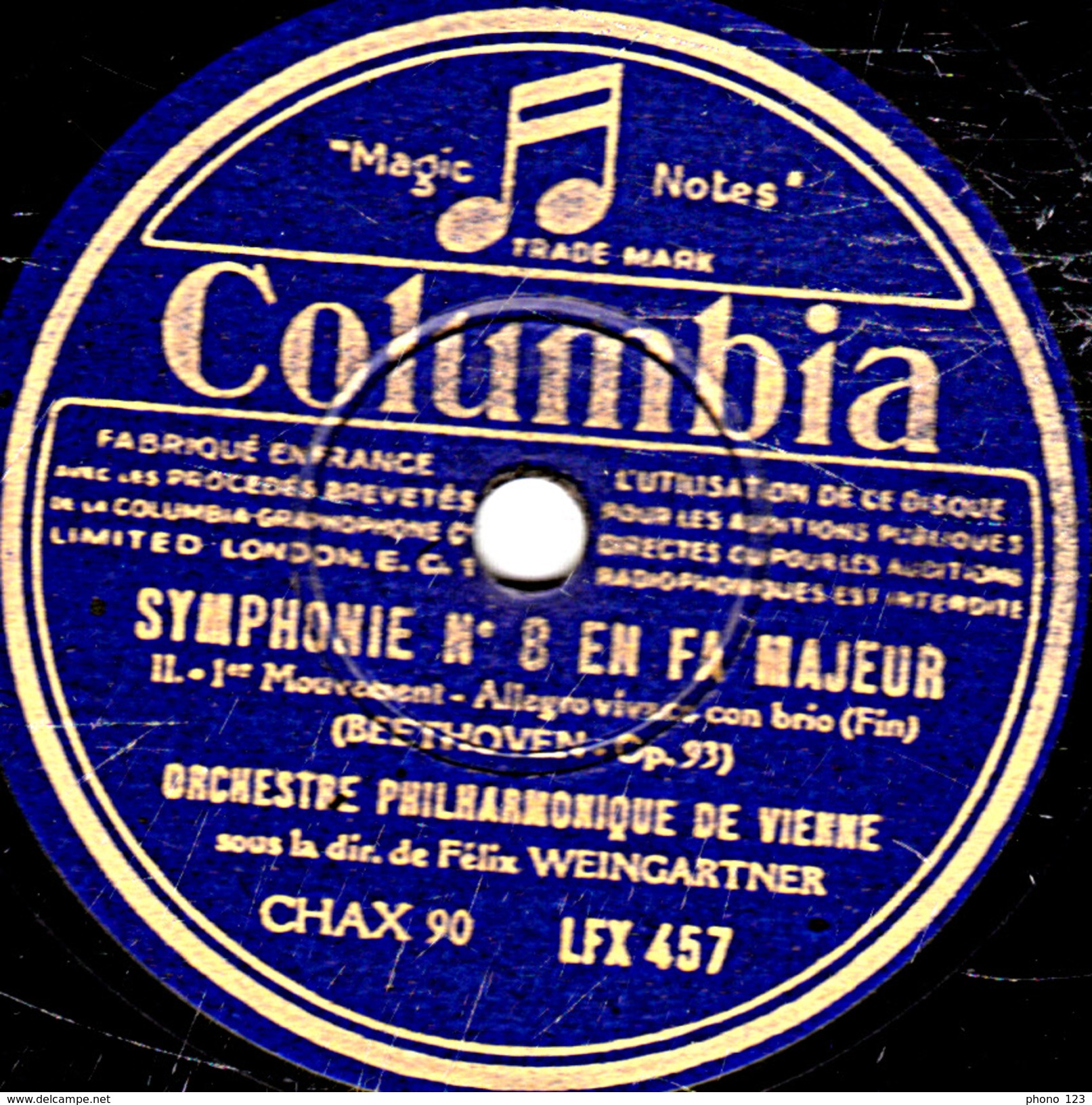 78 T - 30 Cm. - état TB - ORCHESTRE PHILHARMONIQUE DE VIENNE - SYMPHONIE N°8 EN FA MAJEUR  BEETHOVEN 1re Et 2e Parties - 78 T - Disques Pour Gramophone