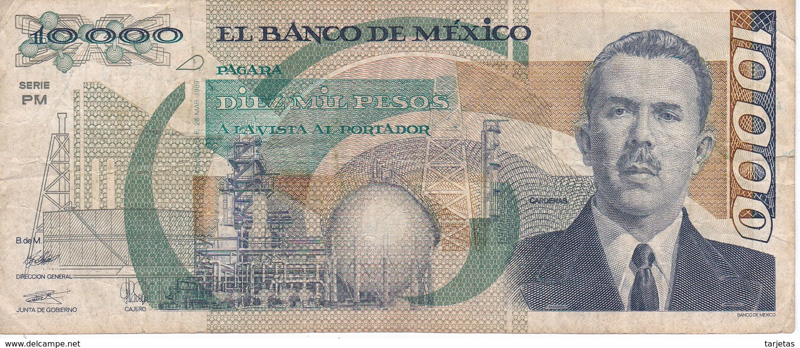 BILLETE DE MEXICO DE 10000 PESOS AÑO 1989 DE CARDENAS   (BANKNOTE) - México