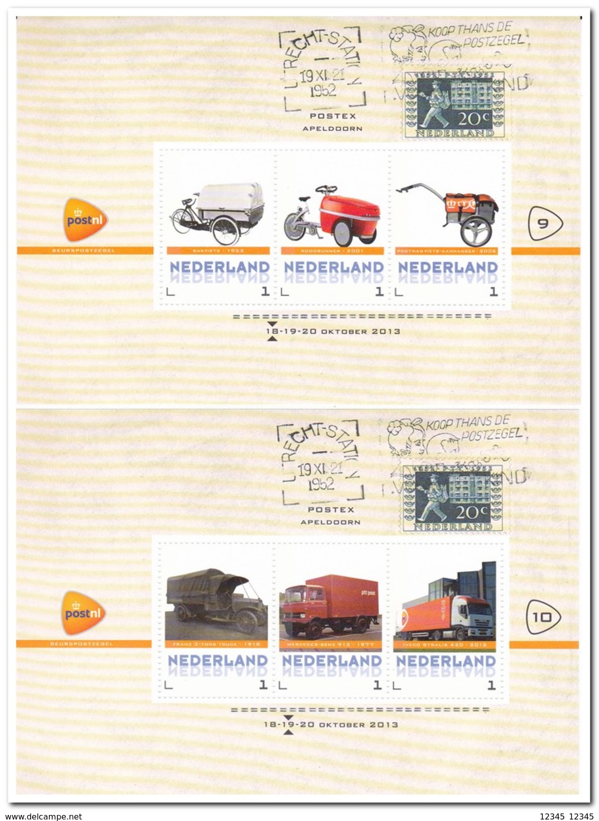 Postex Apeldoorn 2013, Postfris MNH, Trains, Cars, Bicycles, Post Transport - Timbres Personnalisés