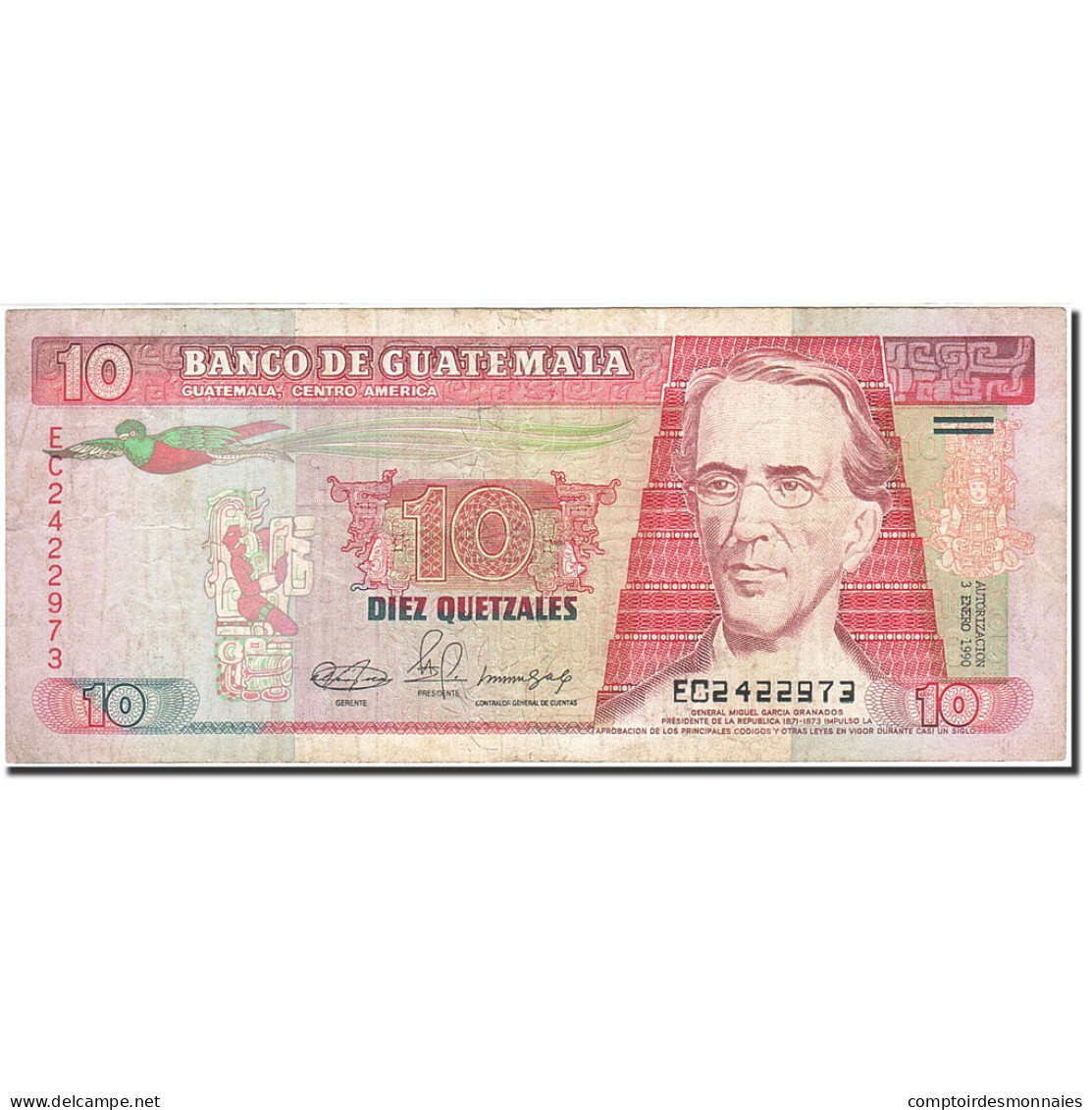 Billet, Guatemala, 10 Quetzales, 1989-1990, 1990-01-03, KM:75b, TTB - Guatemala