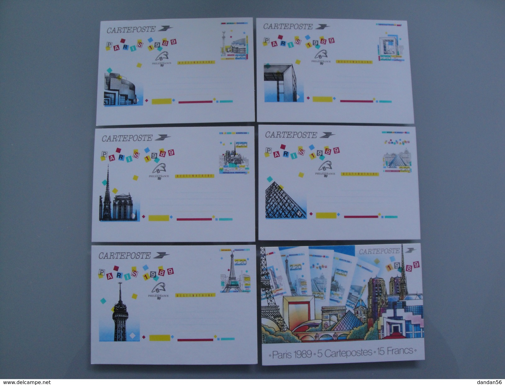 1989 Entiers  Postaux  2581 - CP1 à 2583 - CP1 Panorama De Paris ( 5 CP) Michel P151/5 - Cartes Postales Types Et TSC (avant 1995)