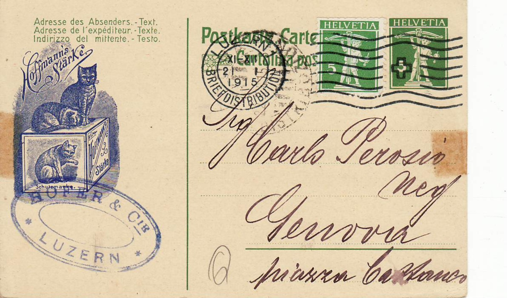 1893 HELVETIA SVIZZERA LUZERN HOFER - CAT - Interi Postali