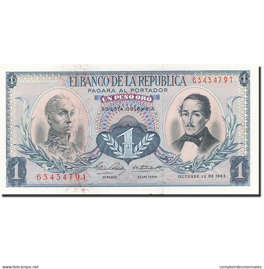 Billet, Colombie, 1 Peso Oro, 1959-1960, 1963-10-12, KM:404b, SPL - Colombia