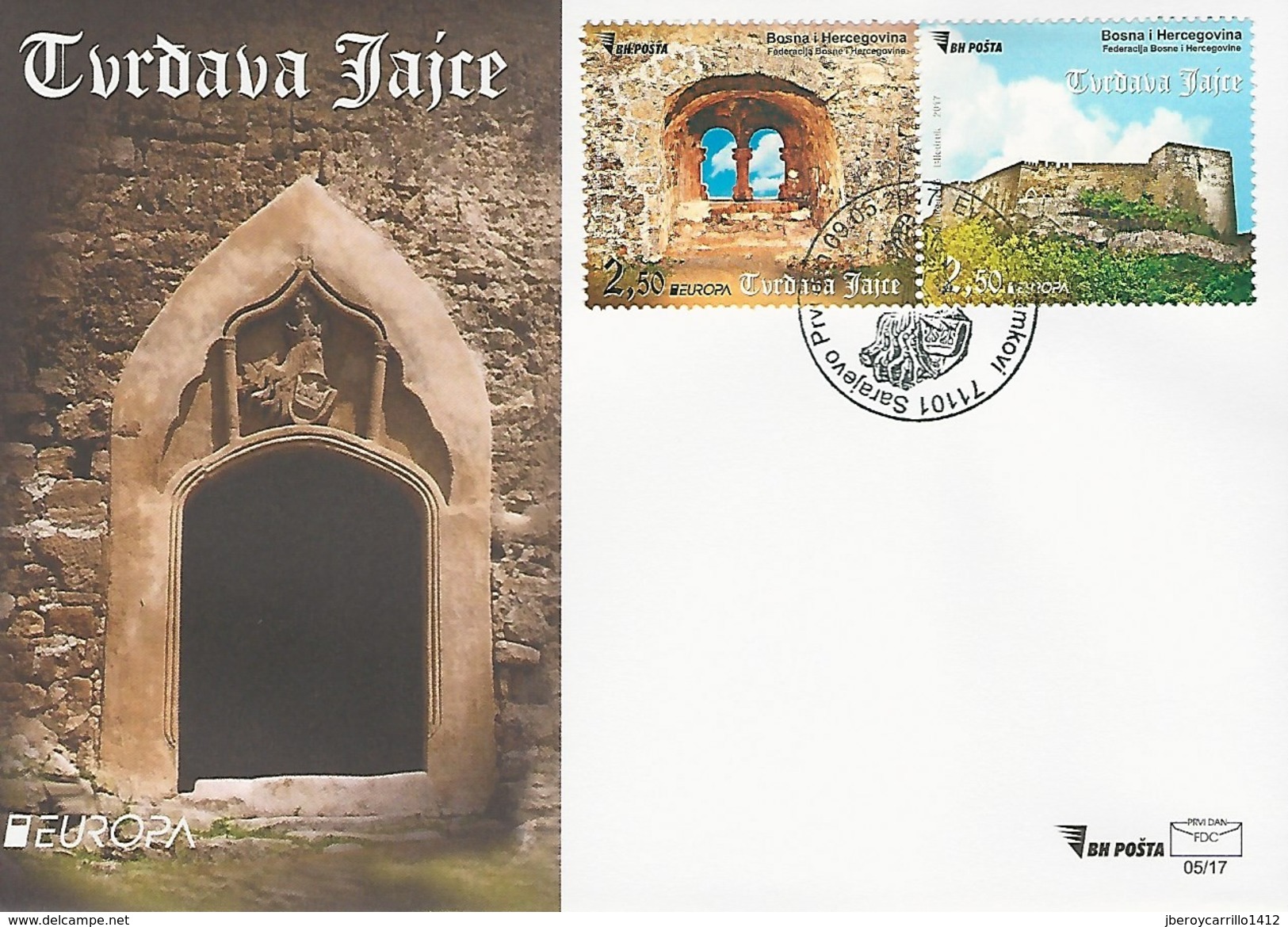 BOSNIA HERZEGOVINA/ BOSNIA SARAJEVO -EUROPA-CEPT 2017 -"CASTILLOS -CASTLES -SCHLÖSSER".- 3 FDC: SERIE+BF+ HOJITA CARNET - 2017