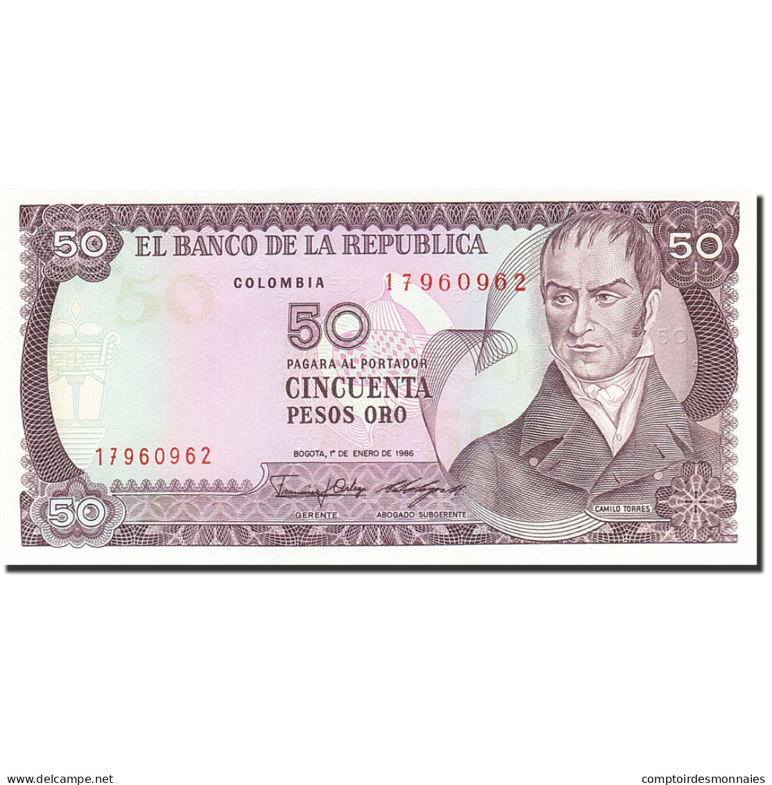 Billet, Colombie, 50 Pesos Oro, 1982-1984, 1986-01-01, KM:425b, NEUF - Colombia