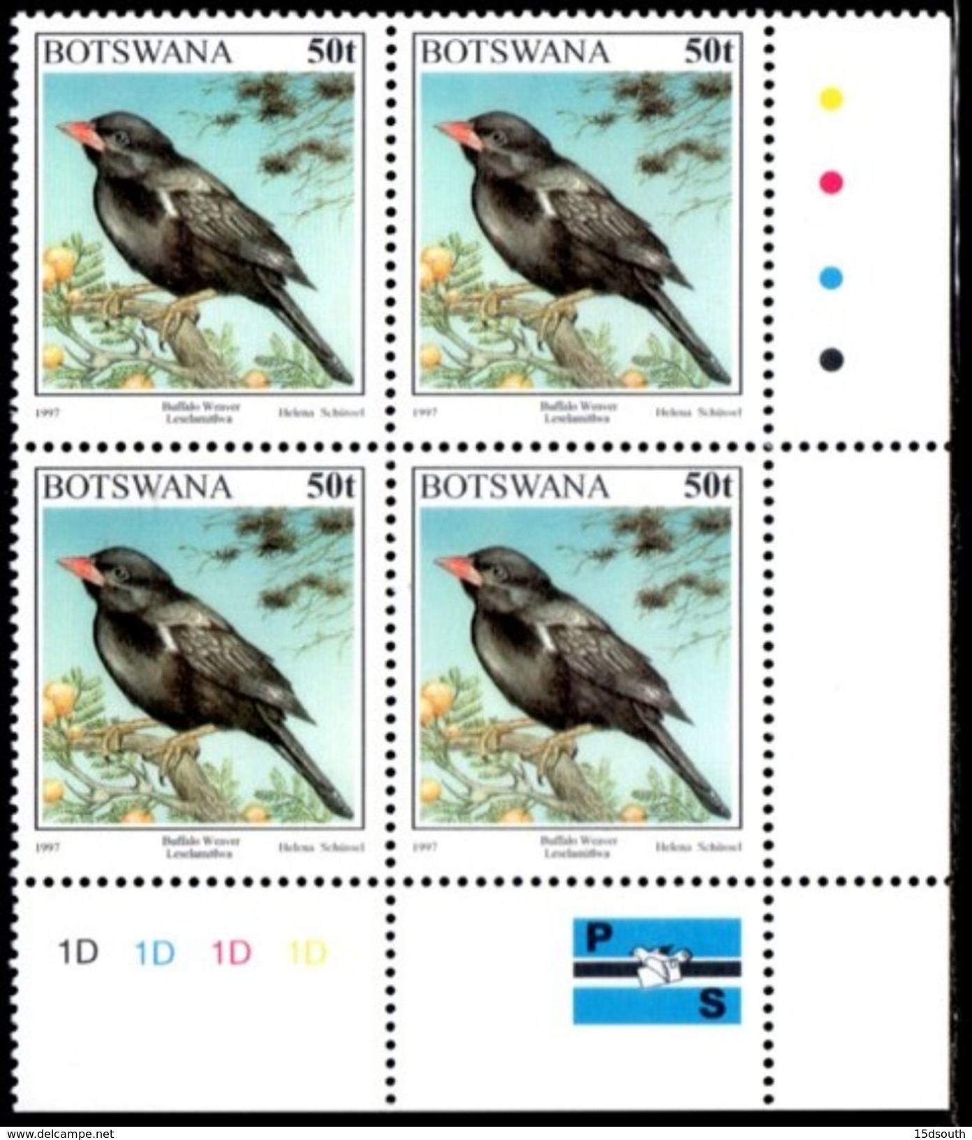 Botswana - 1997 Birds 50t Weaver Corner Block '1D' (**) - Botswana (1966-...)