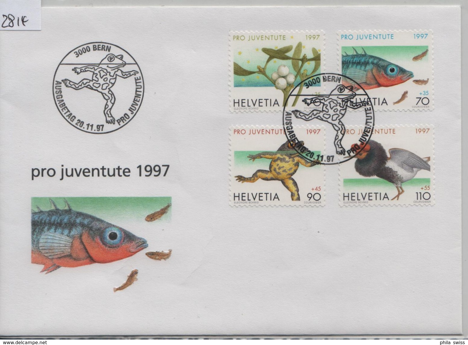 1997 Pro Juventute FDC J344-J347/1629-1932 20.11.97 Fish, Animaux, Etang, Et Marais - FDC