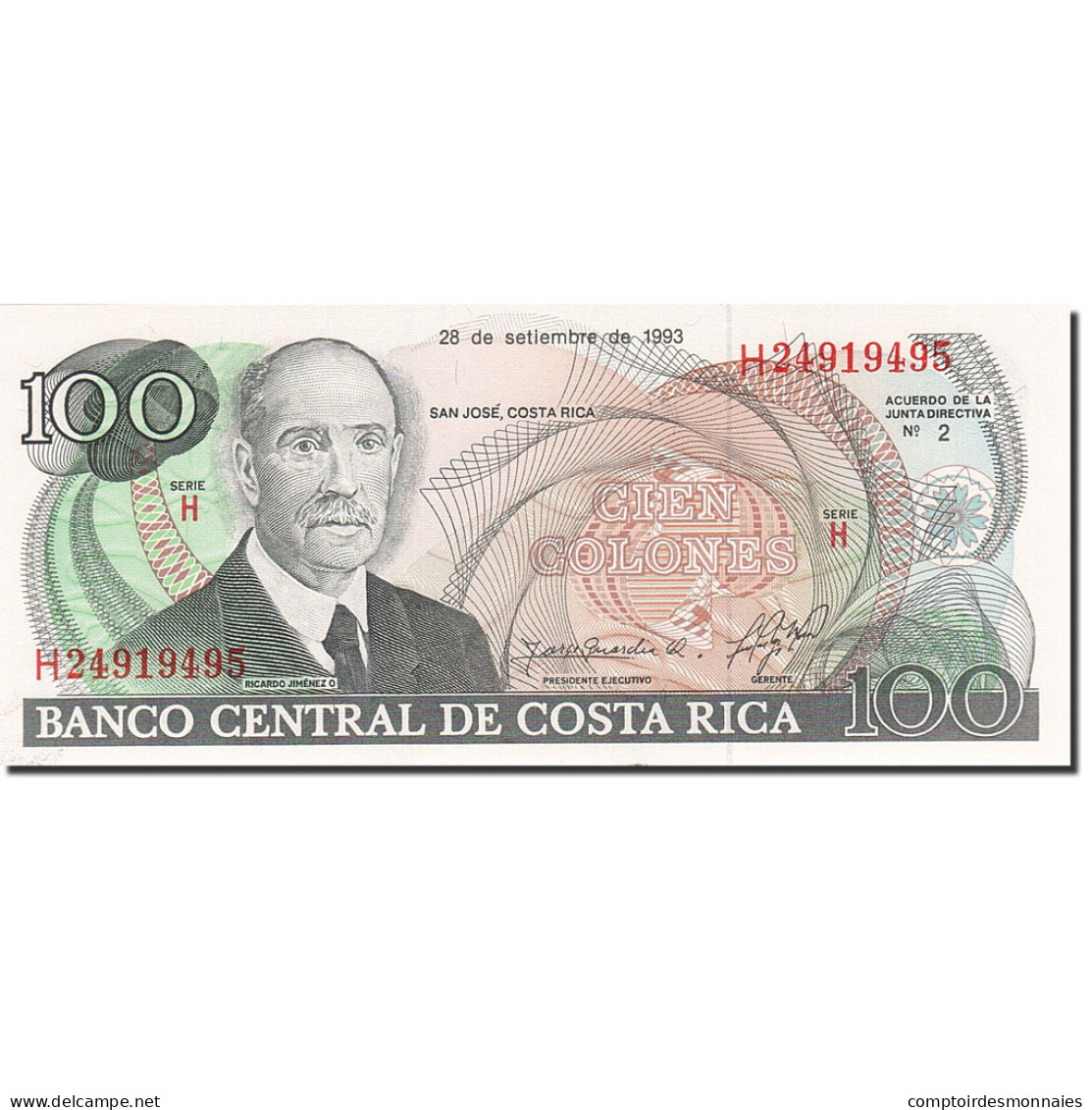 Billet, Costa Rica, 100 Colones, 1993-1997, 1993-09-28, KM:261a, NEUF - Costa Rica