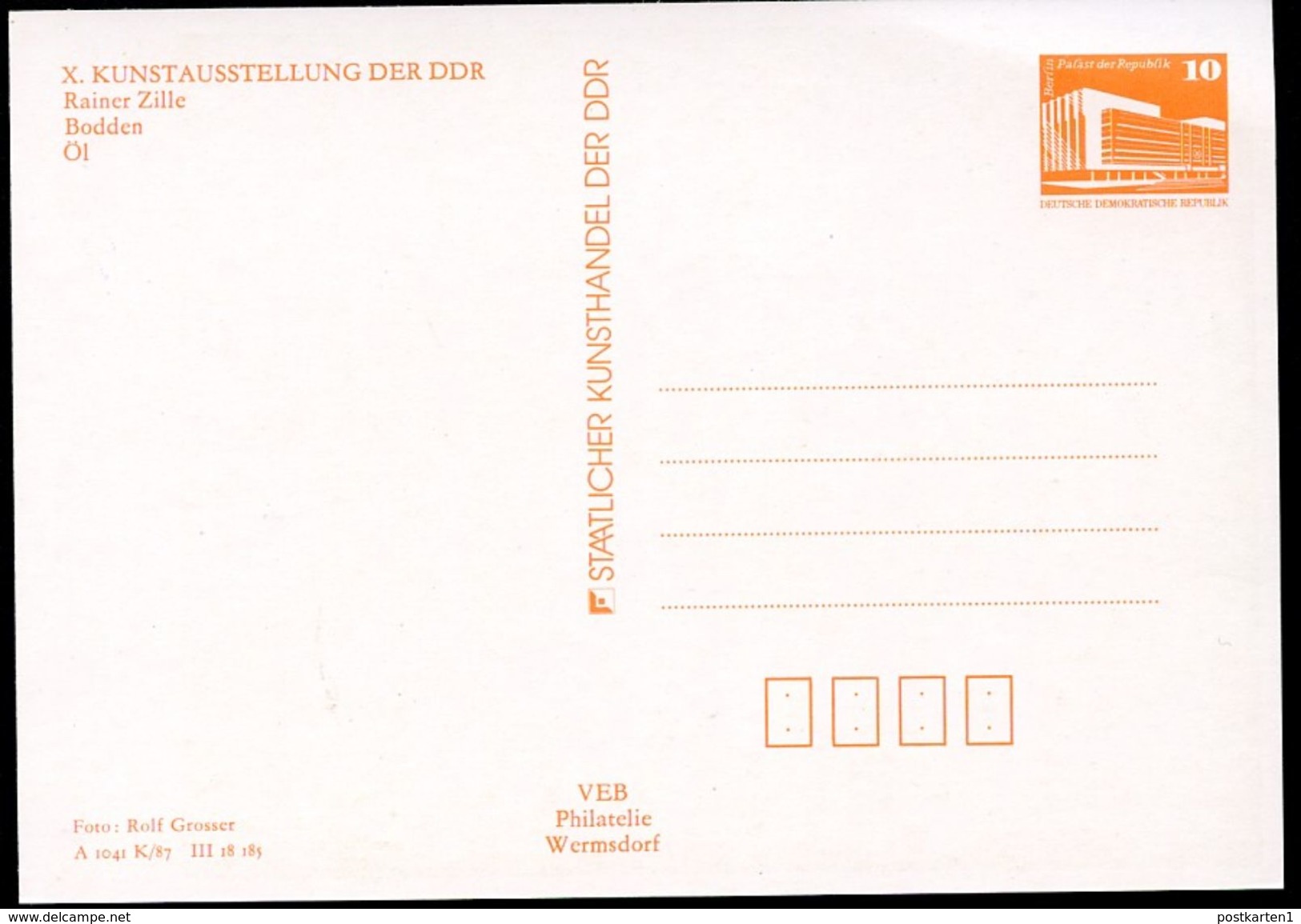 DDR Privat-Postkarte PP19 B1/005-1b KUNSTAUSSTELLUNG DRESDEN 1987 NGK 3,00 € - Private Postcards - Mint